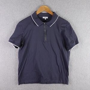 Reiss Mens Egyptian Cotton Quarter Zip Polo Shirt Navy Blue Tipped Size M